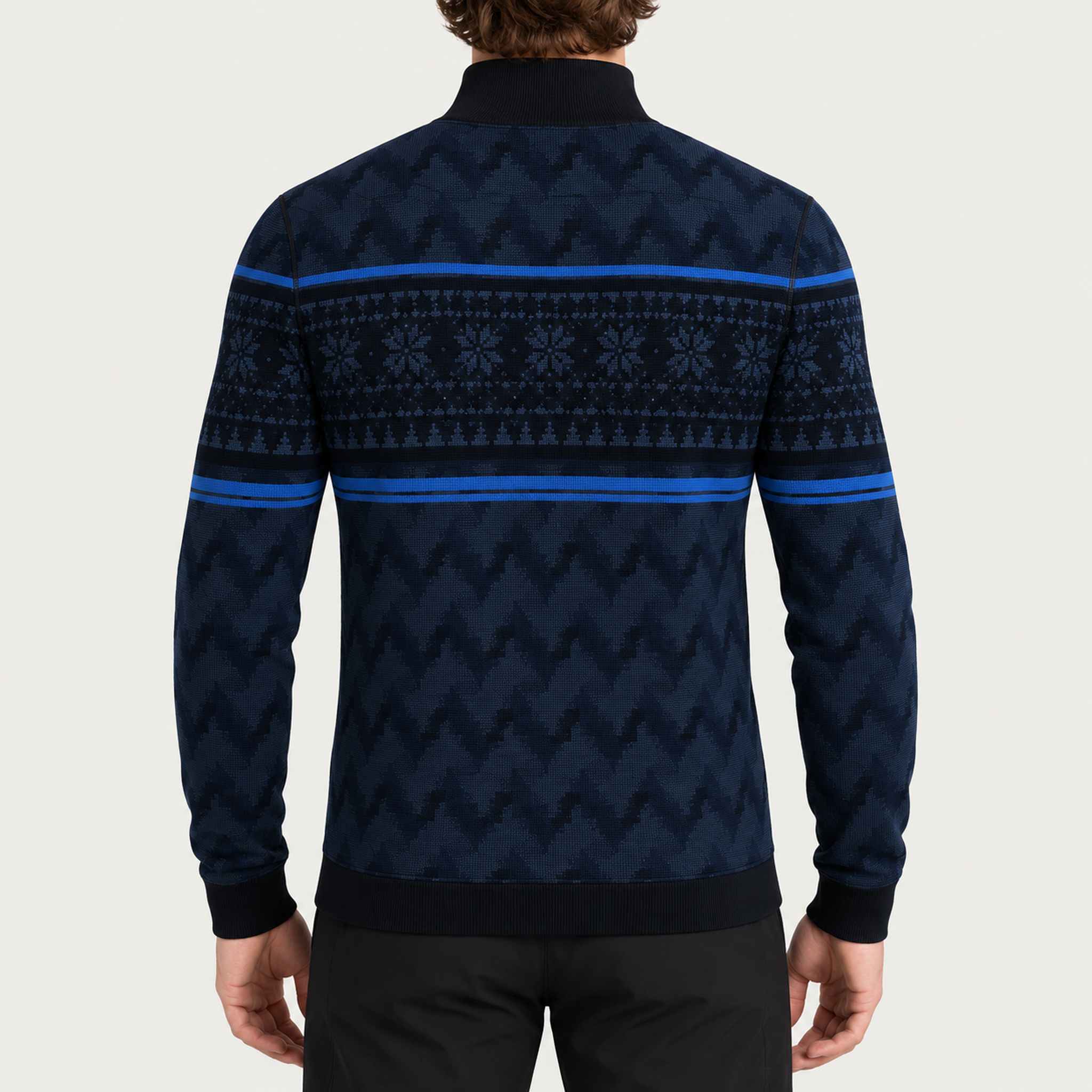 Newland mens Inuvik Half Zip in Navy - model back. AI-generated from supplied artwork.