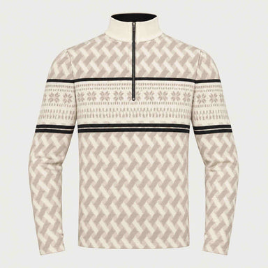 Newland mens Inuvik Half Zip in Off White/Stone - front. AI-generated from supplied artwork.