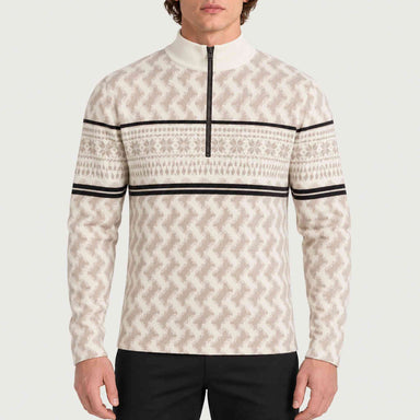 Newland mens Inuvik Half Zip in Off White/Stone - model front. AI-generated from supplied artwork.