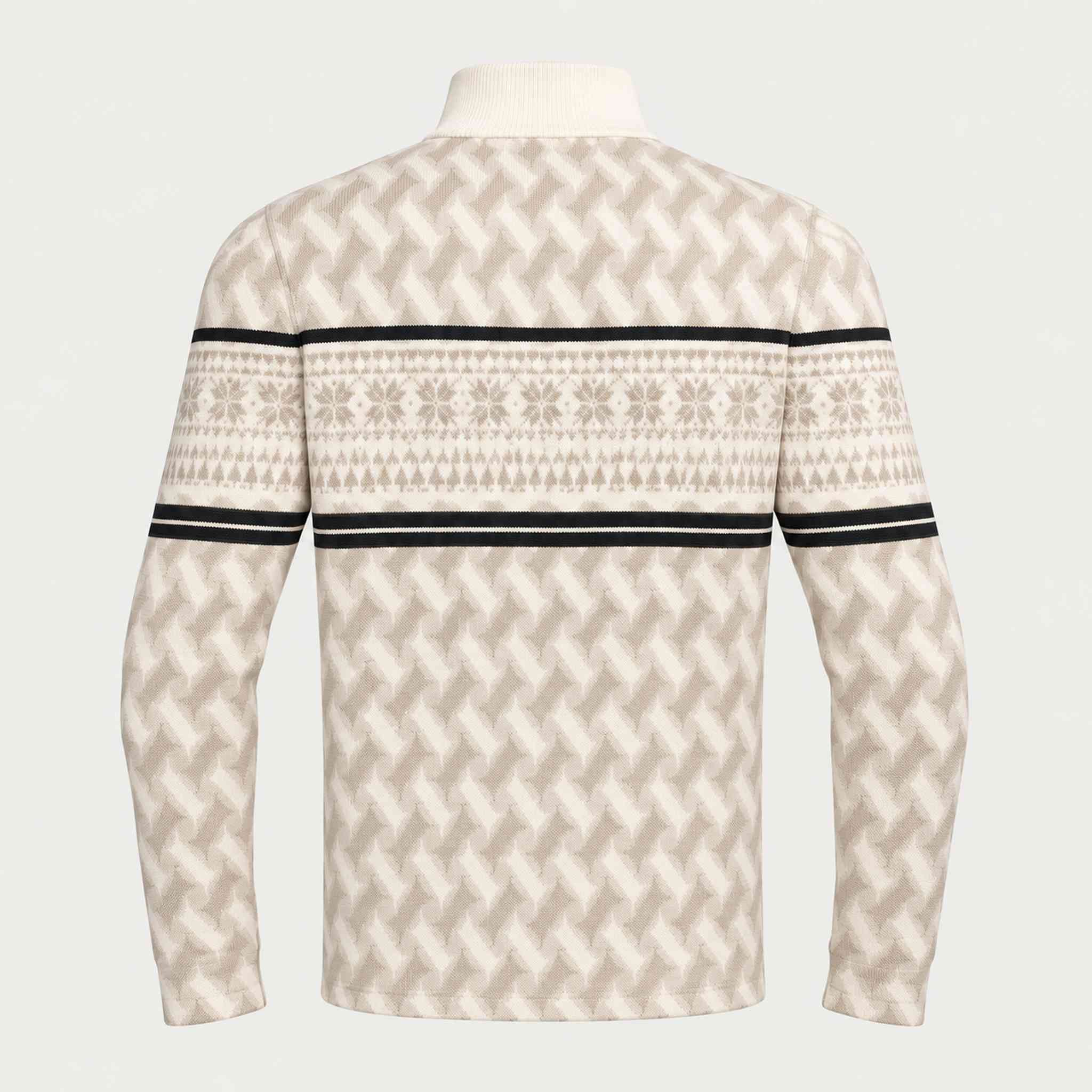 Newland mens Inuvik Half Zip in Off White/Stone - back. AI-generated from supplied artwork.