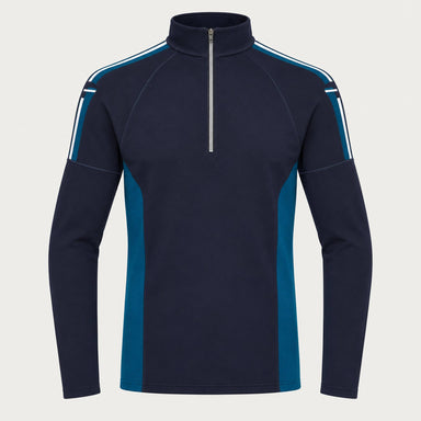 Newland mens Jerry’s Jungle Half Zip in Navy - front. AI-generated from supplied artwork.