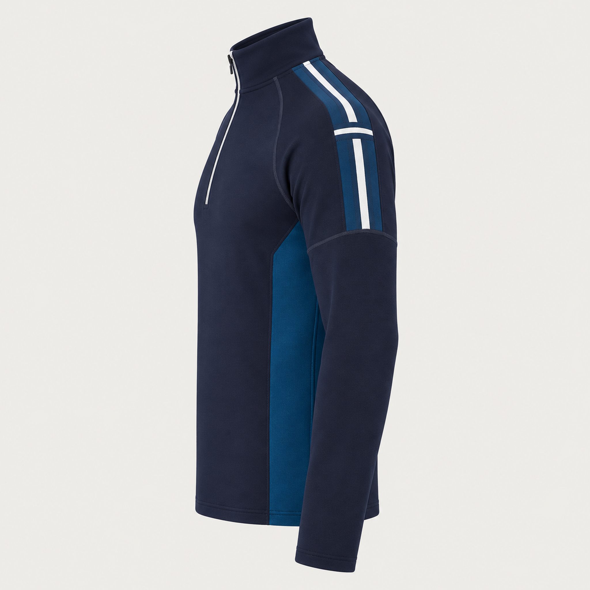 Newland mens Jerry’s Jungle Half Zip in Navy - side. AI-generated from supplied artwork.