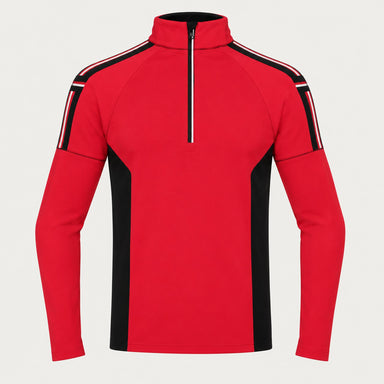 Newland mens Jerry’s Jungle Half Zip in Red - front. AI-generated from supplied artwork.