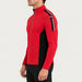 Newland mens Jerry’s Jungle Half Zip in Red - model side. AI-generated from supplied artwork.