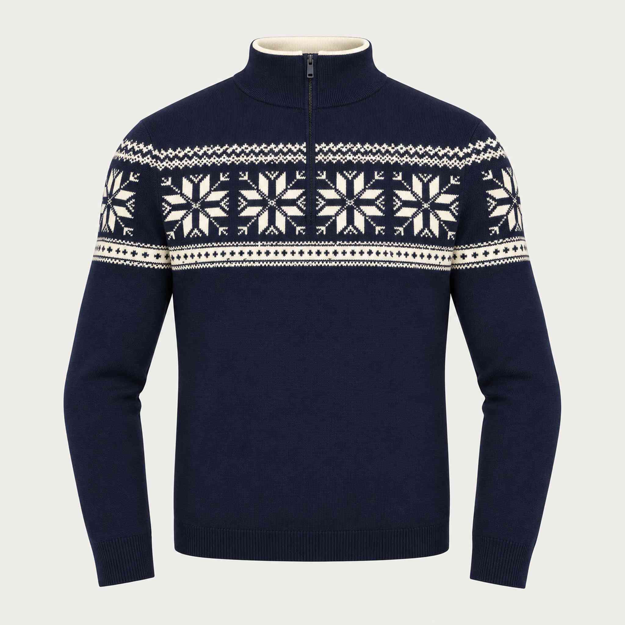 Newland mens Mayo Half Zip in Navy - front. AI-generated from supplied artwork.