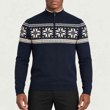 Newland mens Mayo Half Zip in Navy - model front. AI-generated from supplied artwork.