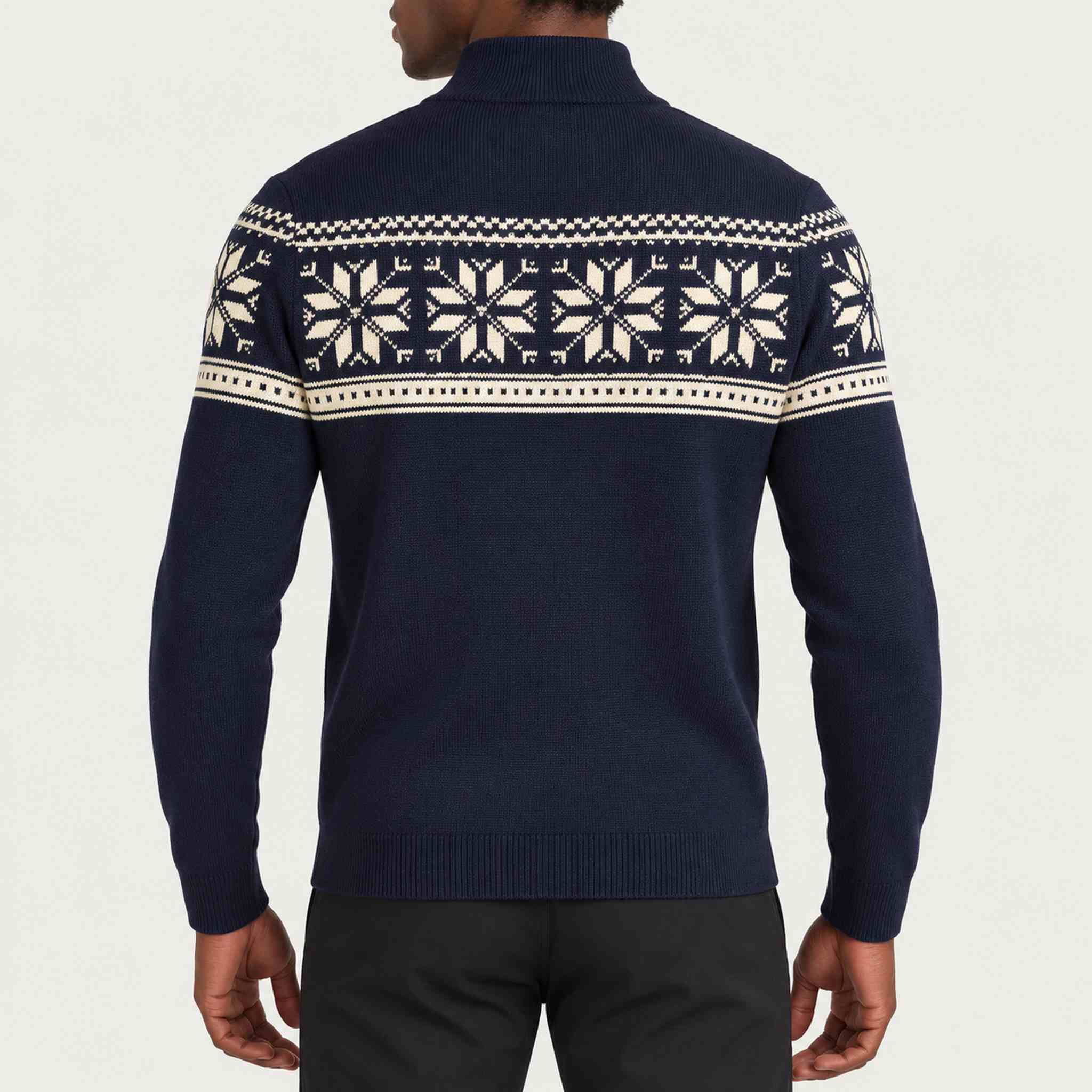 Newland mens Mayo Half Zip in Navy - model back. AI-generated from supplied artwork.