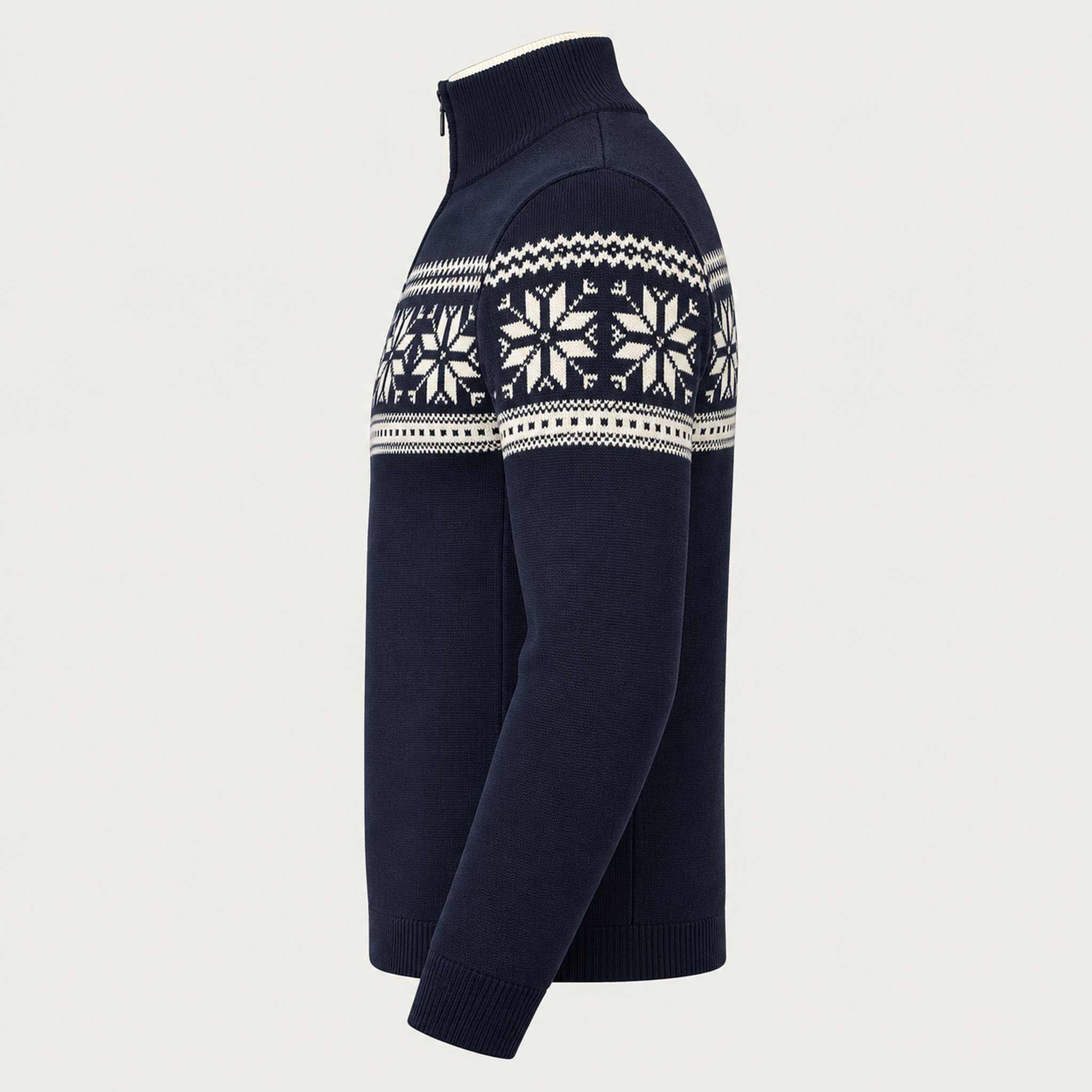 Newland mens Mayo Half Zip in Navy - side. AI-generated from supplied artwork.
