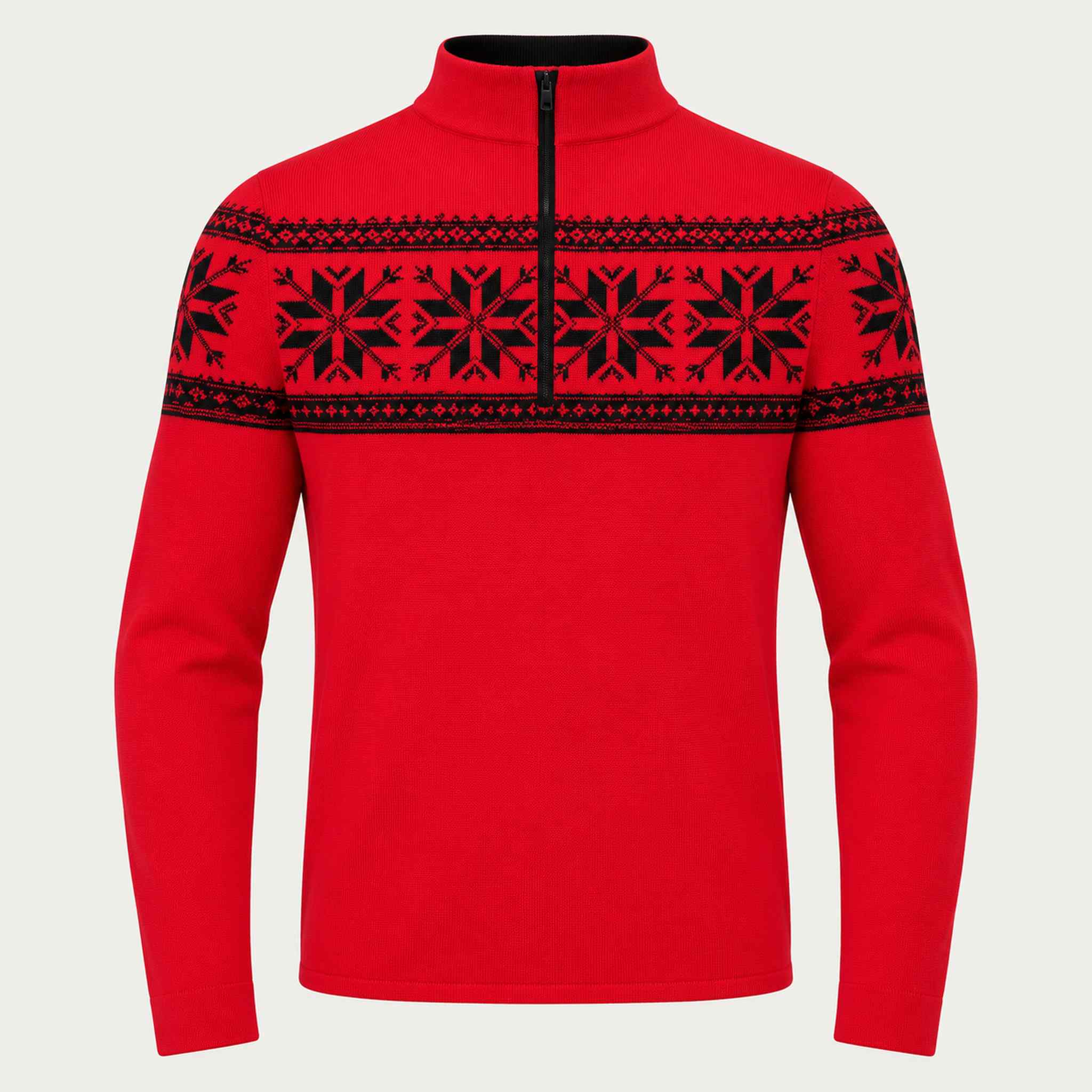 Newland mens Mayo Half Zip in Red - front. AI-generated from supplied artwork.
