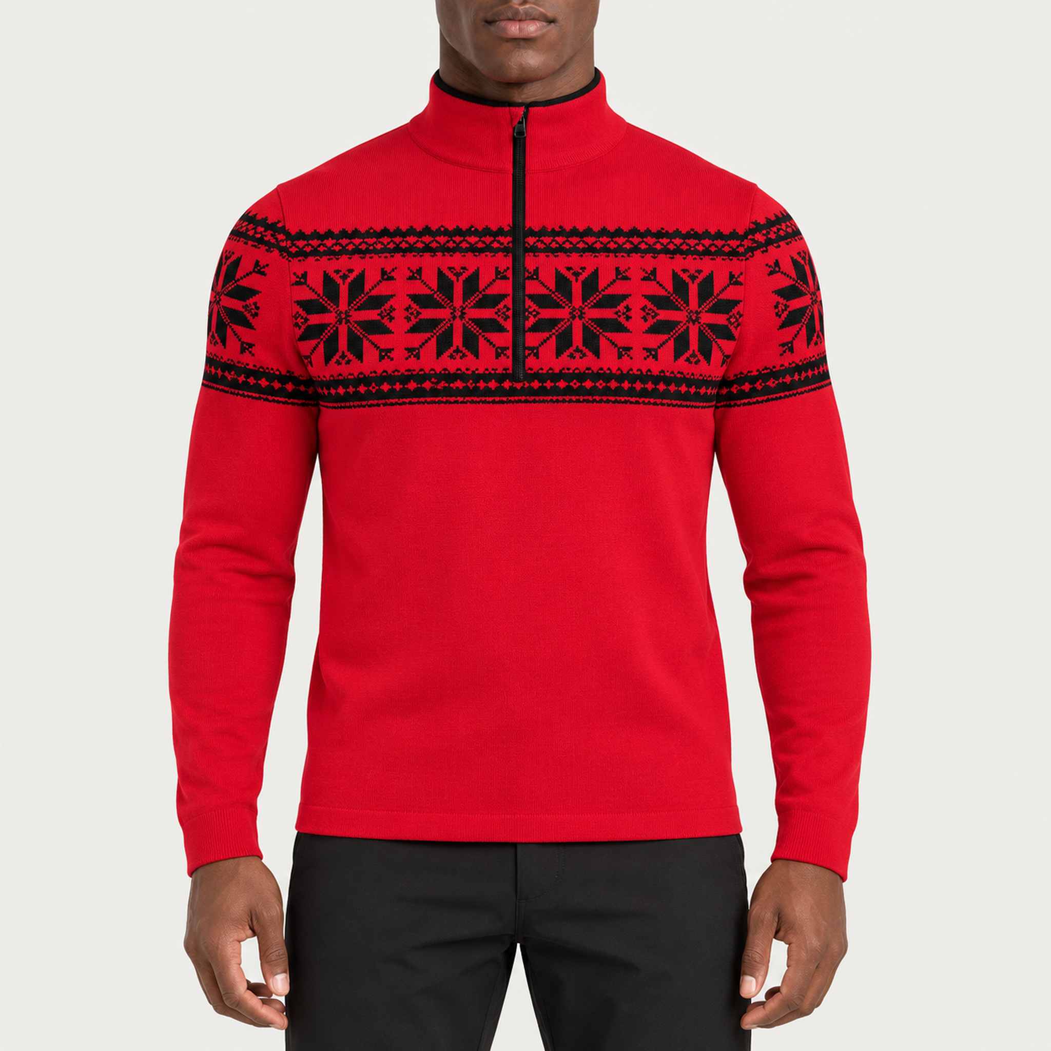 Newland mens Mayo Half Zip in Red - model front. AI-generated from supplied artwork.