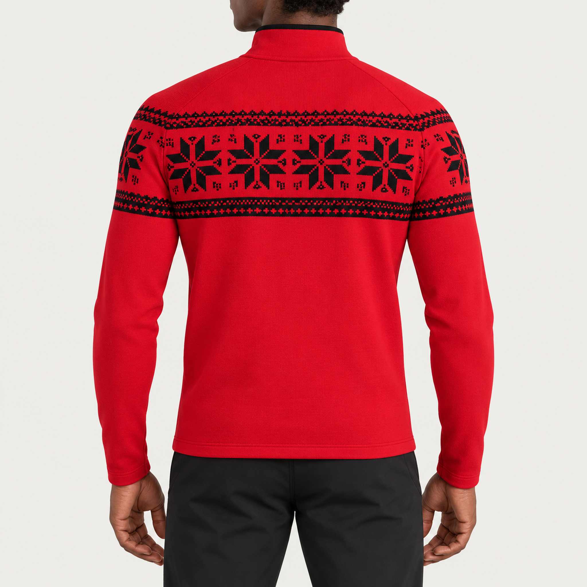 Newland mens Mayo Half Zip in Red - model back. AI-generated from supplied artwork.