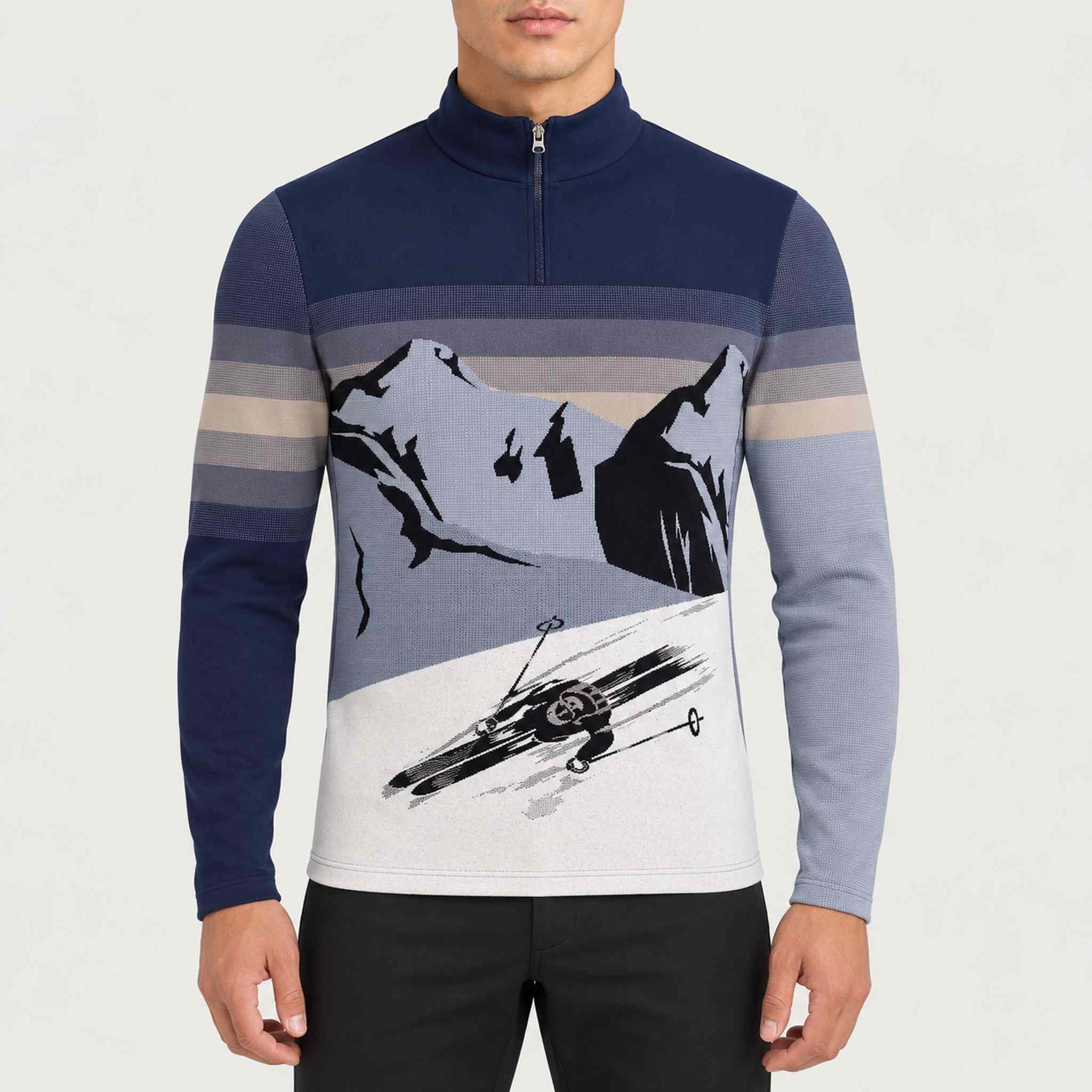 Newland mens Pevek Half Zip - model front. AI-generated from supplied artwork.