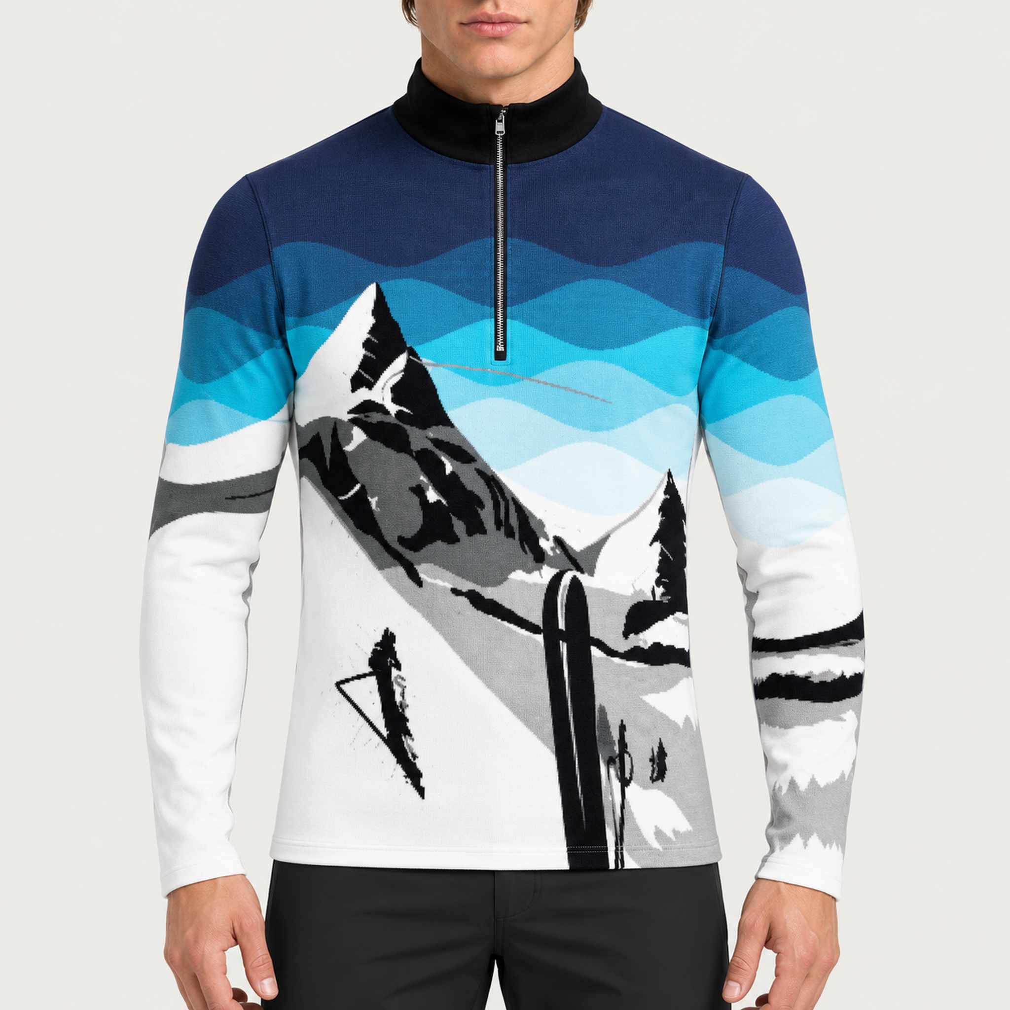 Newland mens Ridge A Half Zip - model front. AI-generated from supplied artwork.