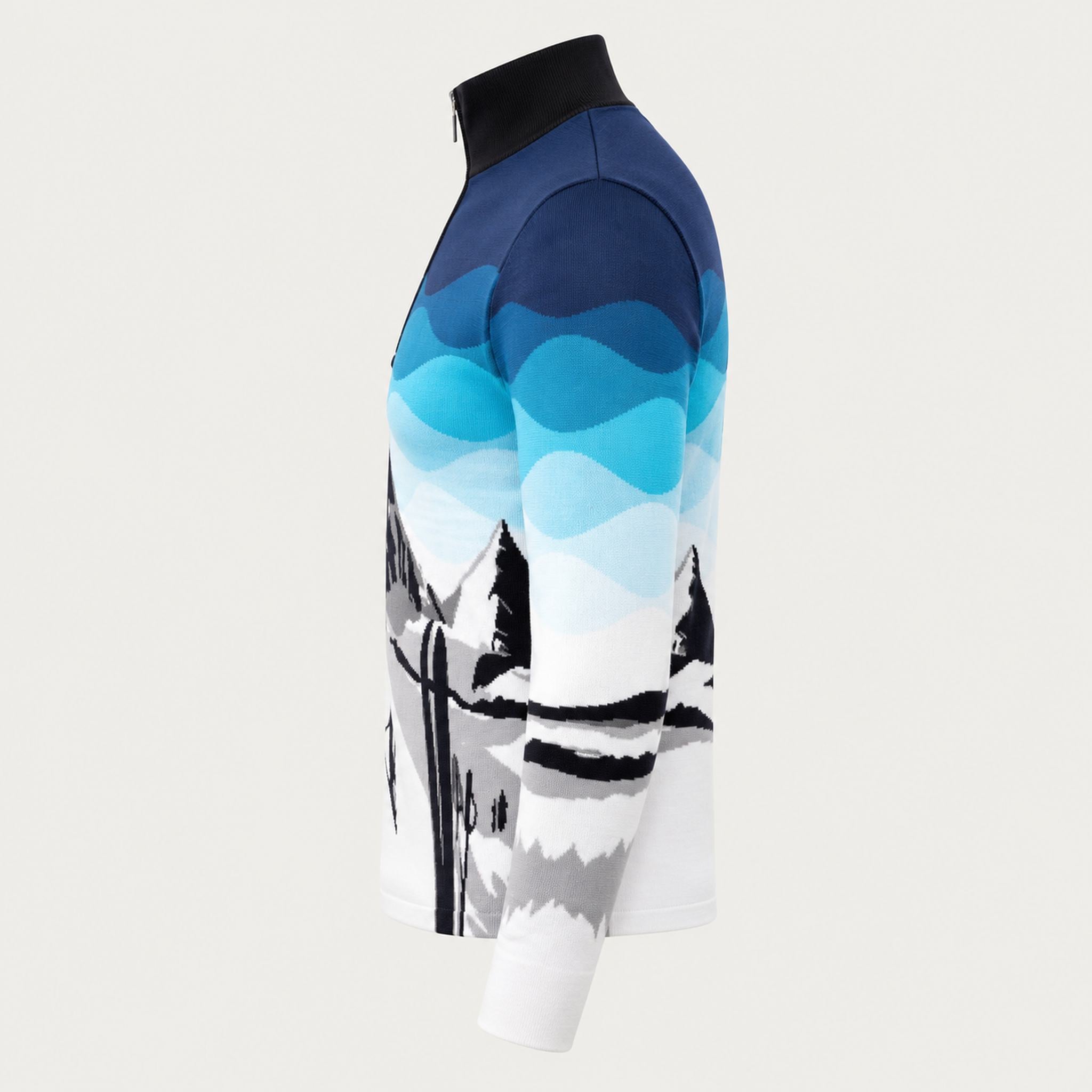 Newland mens Ridge A Half Zip - side. AI-generated from supplied artwork.