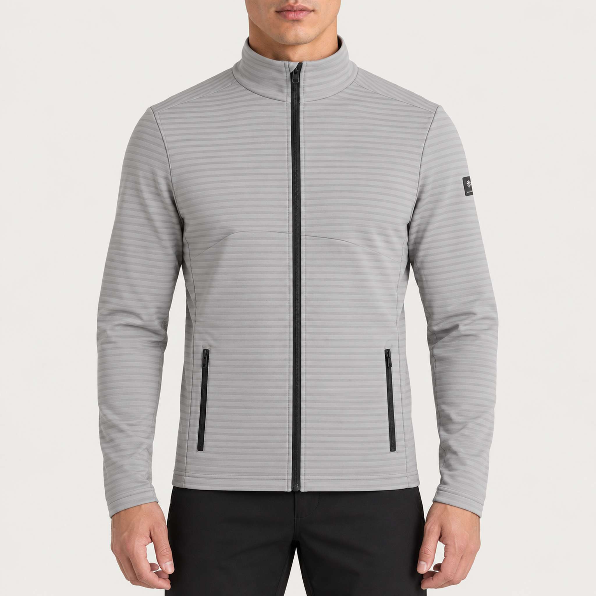 Newland mens Valtournenche Full Zip in Light Grey - model front. AI-generated from supplied artwork.