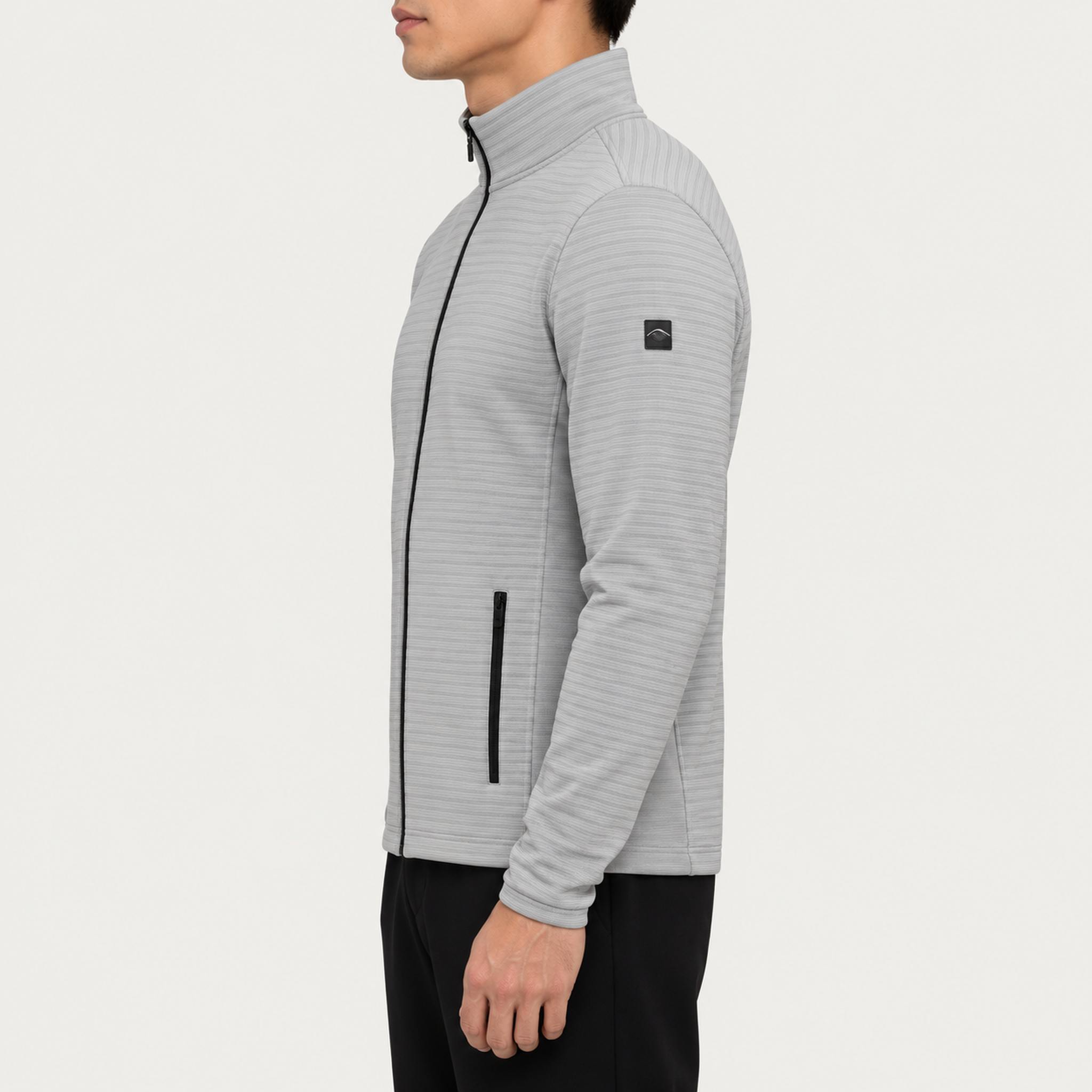 Newland mens Valtournenche Full Zip in Light Grey - model side. AI-generated from supplied artwork.