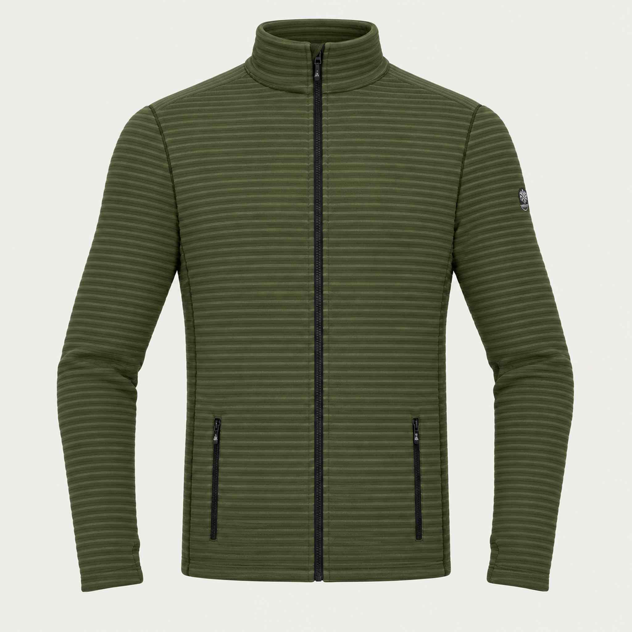 Newland mens Valtournenche Full Zip in Olive Green - front. AI-generated from supplied artwork.