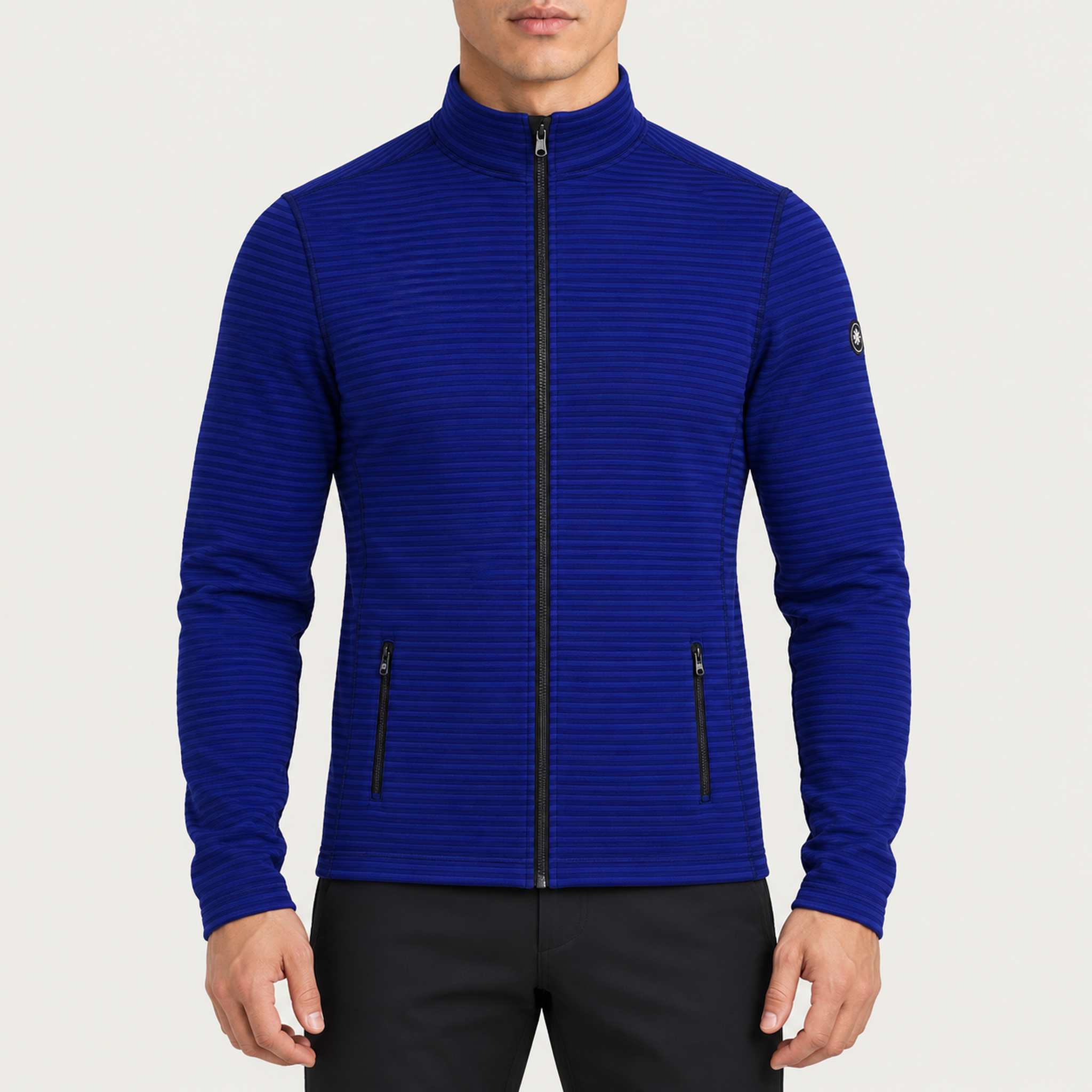 Newland mens Valtournenche Full Zip in Royal Blue - model front. AI-generated from supplied artwork.