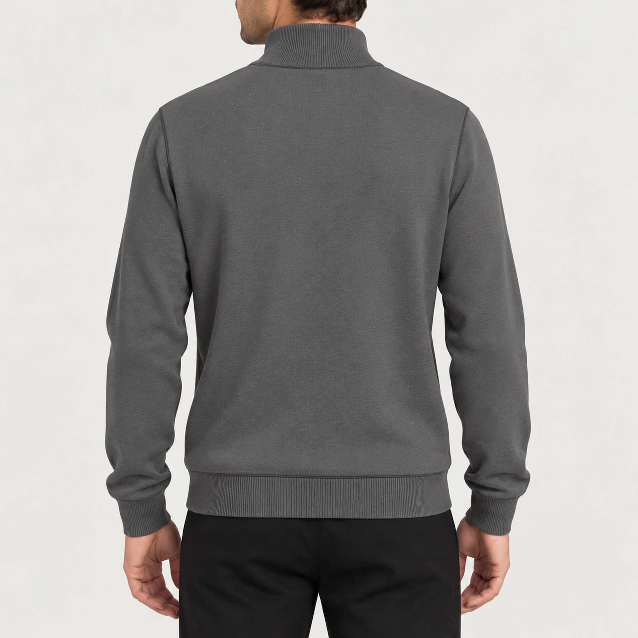 Newland mens Wolf Full Zip - model back. AI-generated from supplied artwork.