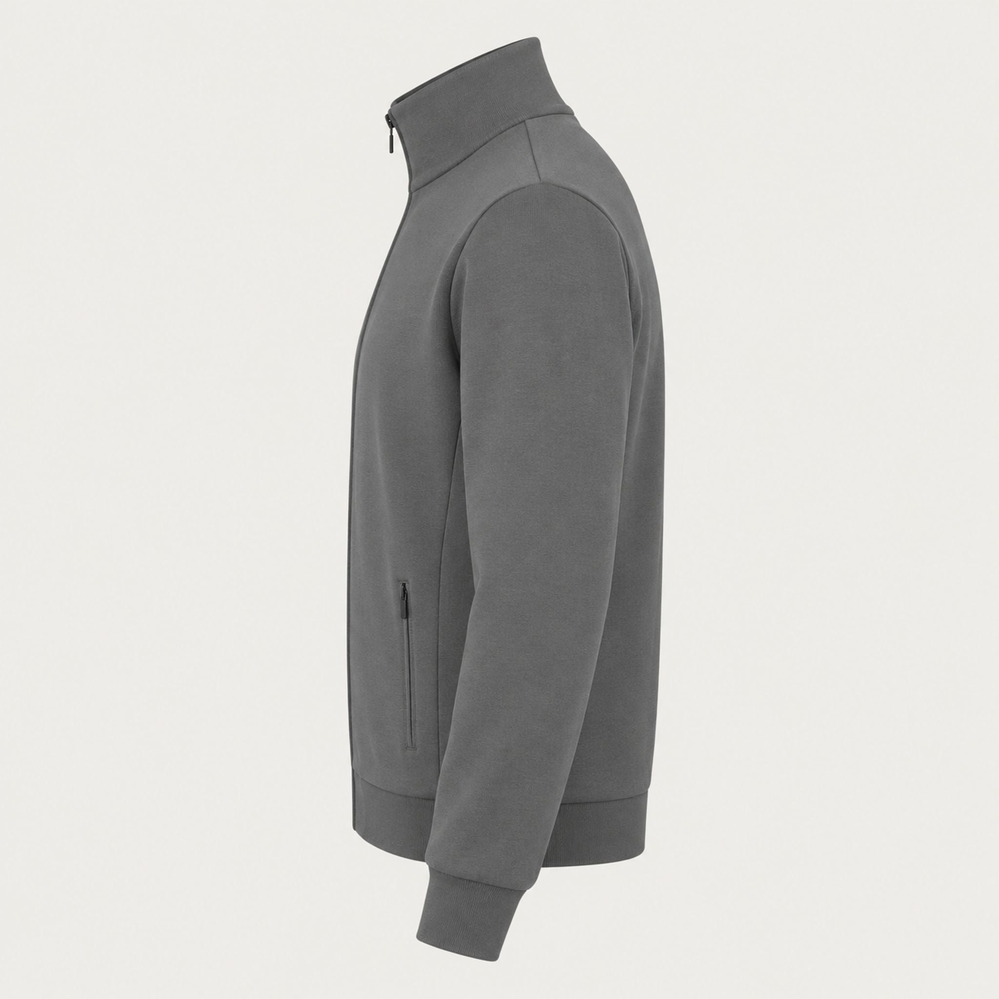 Newland mens Wolf Full Zip - side. AI-generated from supplied artwork.