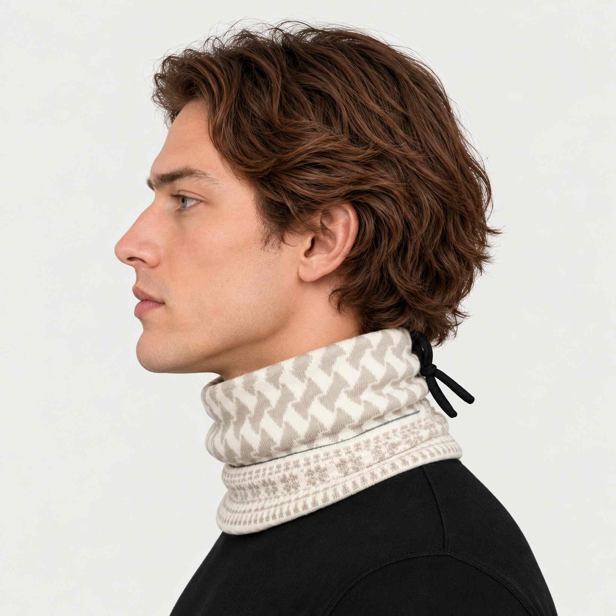Newland unisex Astraios Neck Gaiter - mens side. AI-generated from supplied artwork.