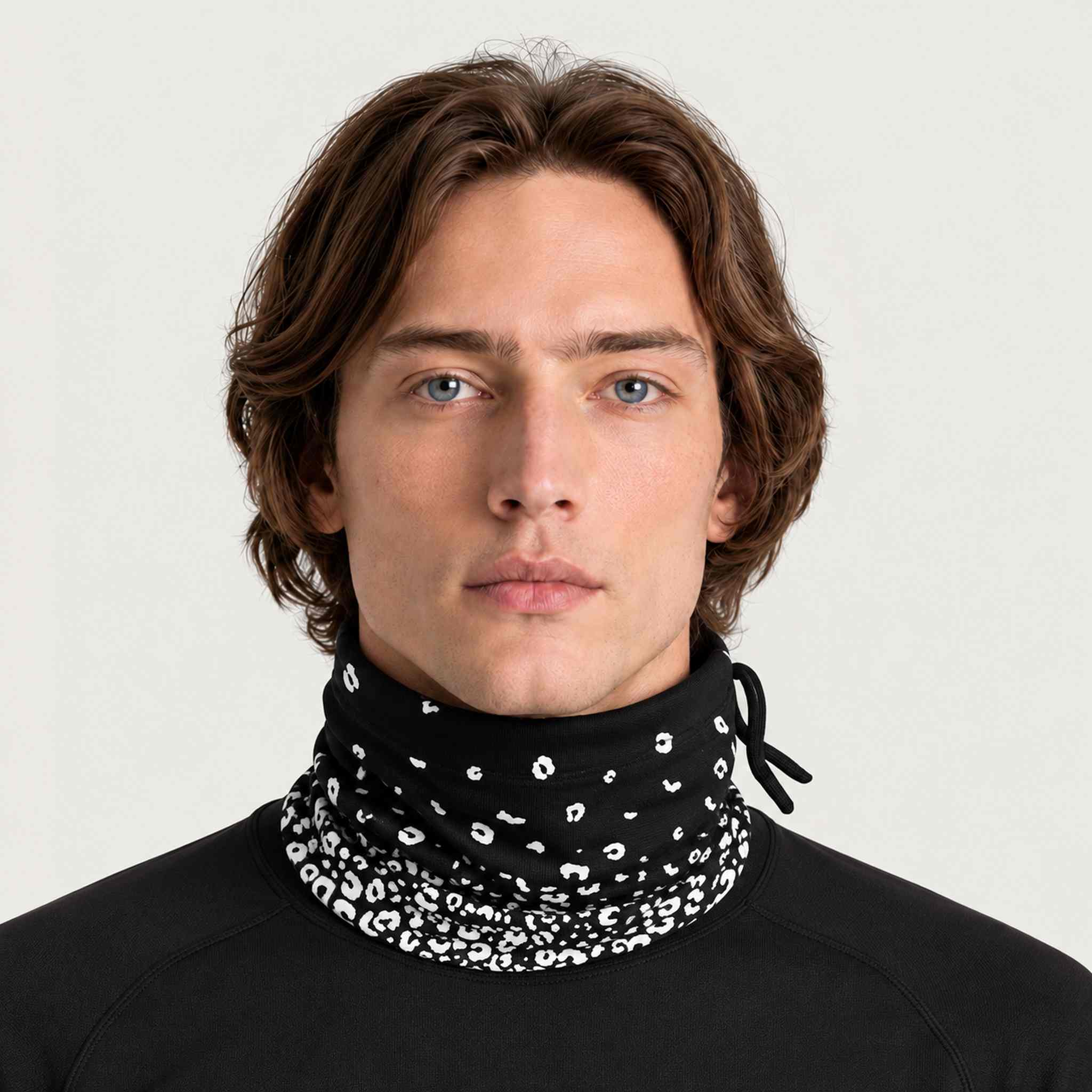 Newland unisex Drima Neck Gaiter in Black - mens front. AI-generated from supplied artwork.