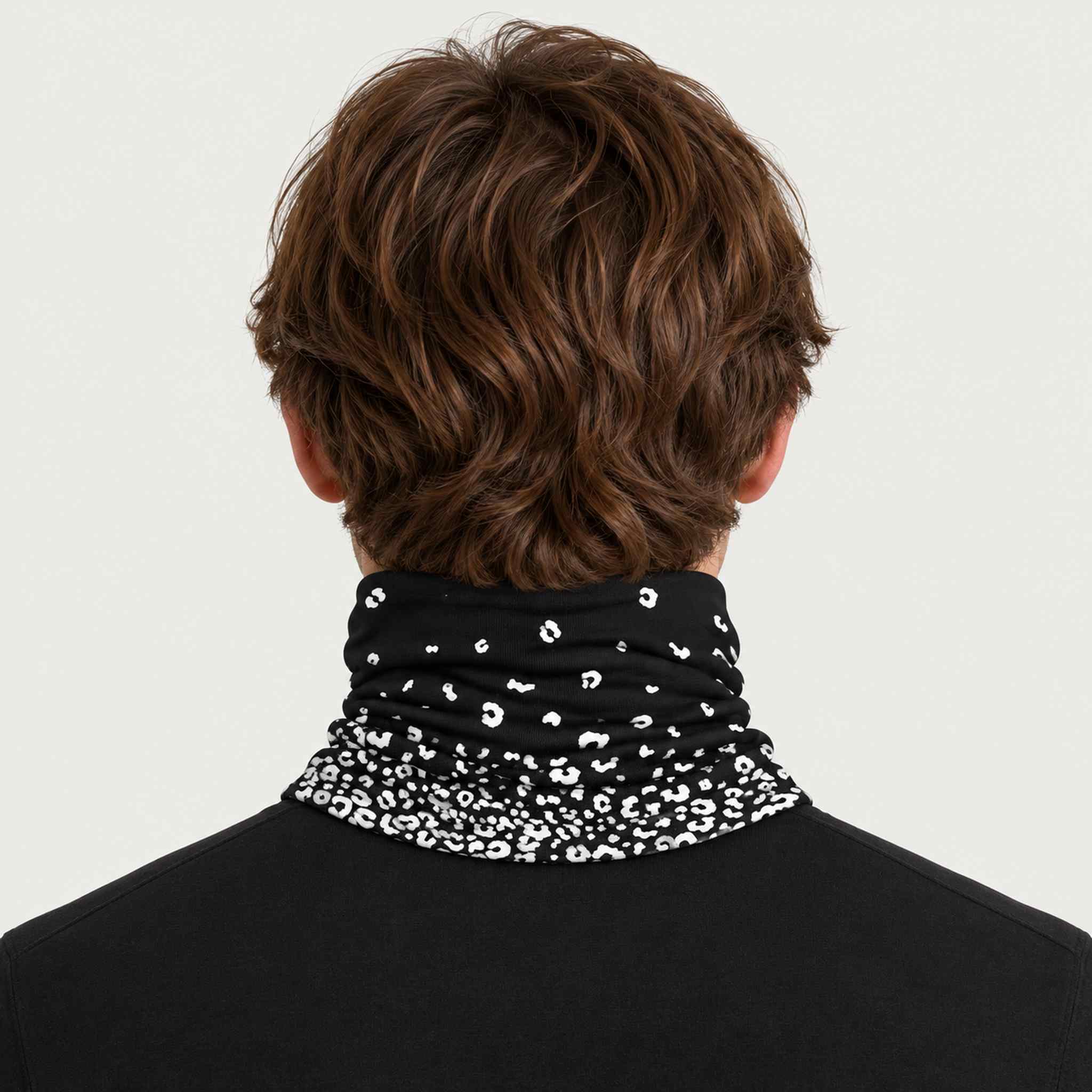Newland unisex Drima Neck Gaiter in Black - mens back. AI-generated from supplied artwork.