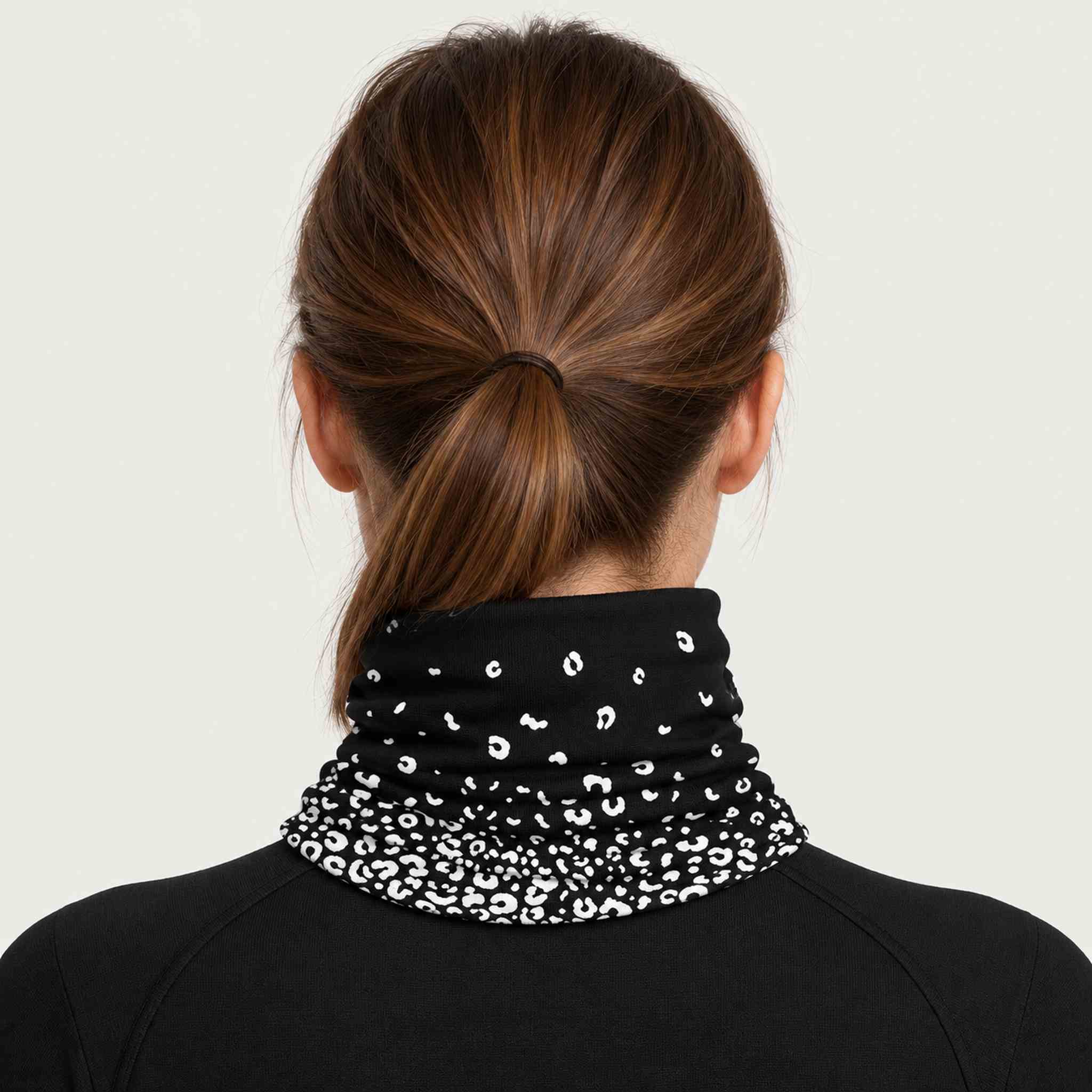 Newland unisex Drima Neck Gaiter in Black - womens back. AI-generated from supplied artwork.