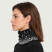 Newland unisex Drima Neck Gaiter in Black - womens side. AI-generated from supplied artwork.