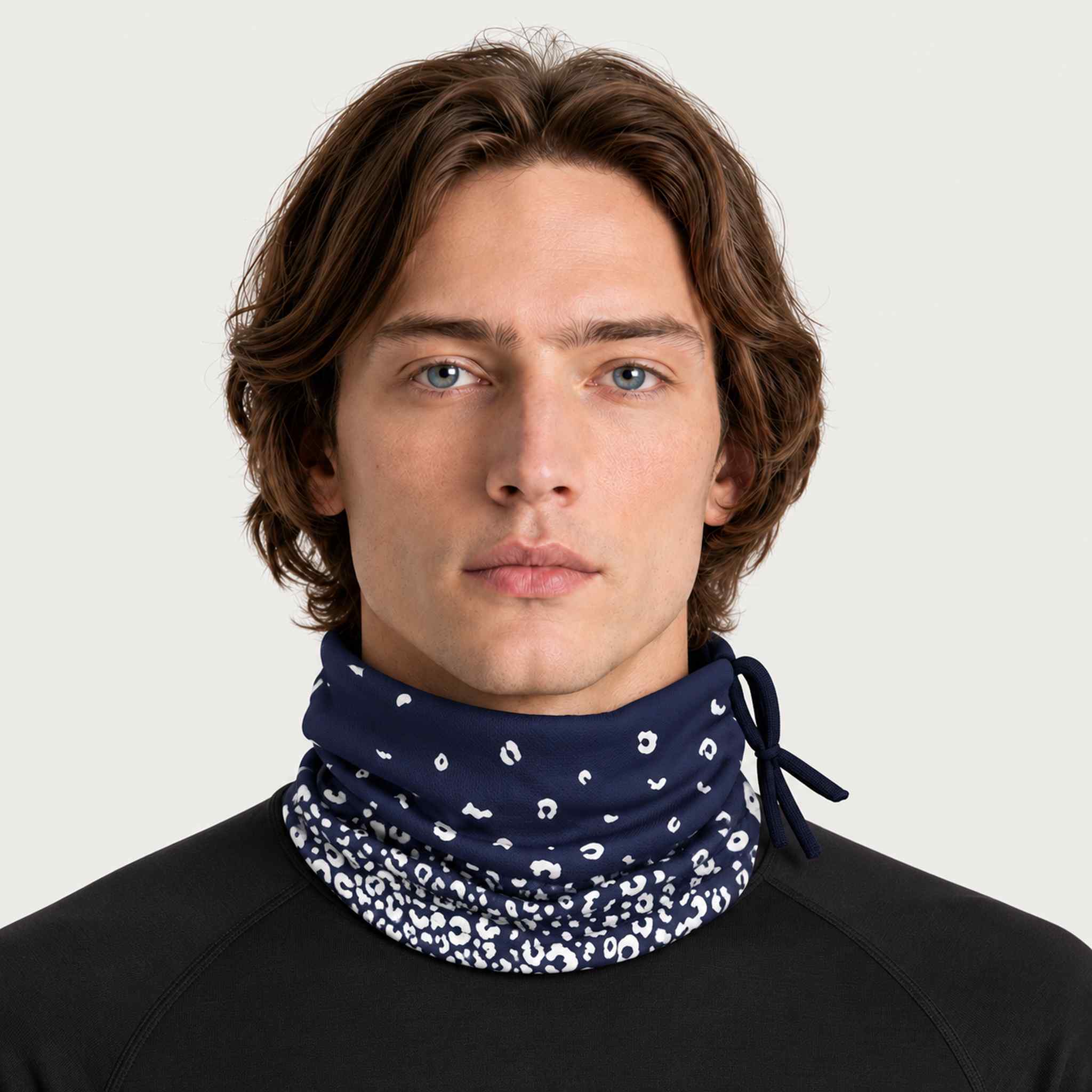 Newland unisex Drima Neck Gaiter in Navy - mens front. AI-generated from supplied artwork.