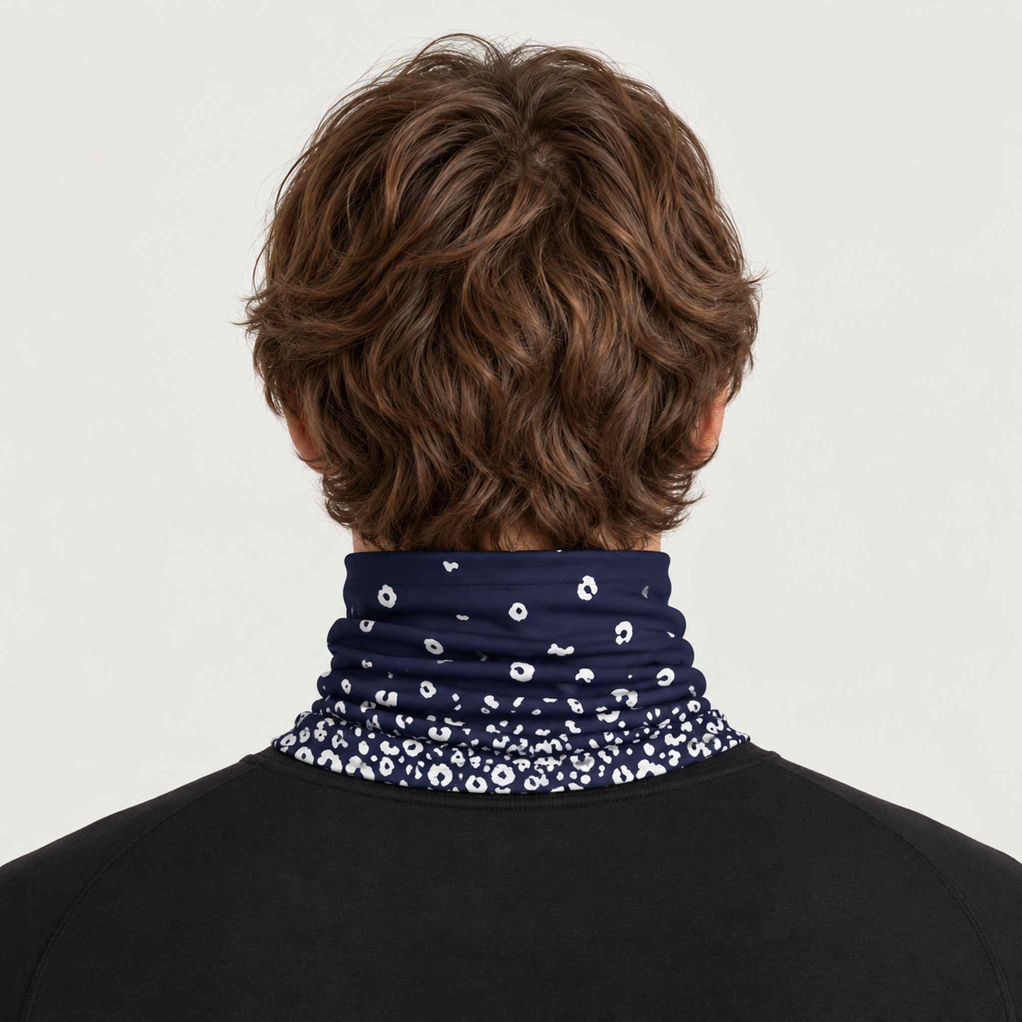 Newland unisex Drima Neck Gaiter in Navy - mens back. AI-generated from supplied artwork.
