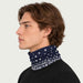 Newland unisex Drima Neck Gaiter in Navy - mens side. AI-generated from supplied artwork.