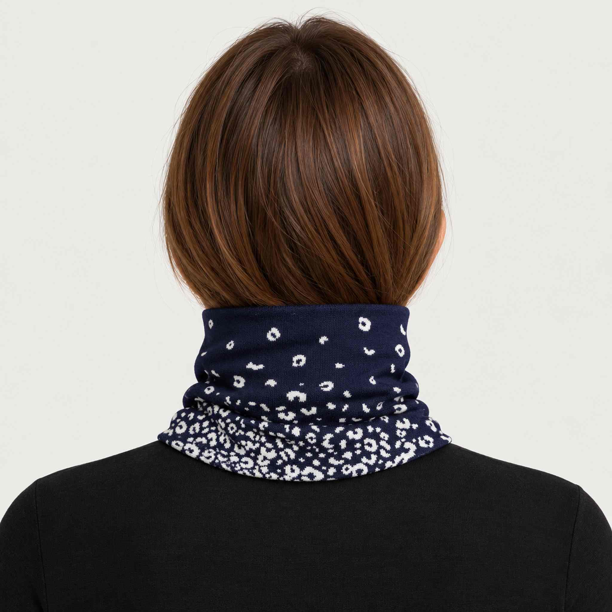 Newland unisex Drima Neck Gaiter in Navy - womens back. AI-generated from supplied artwork.