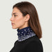 Newland unisex Drima Neck Gaiter in Navy - womens side. AI-generated from supplied artwork.