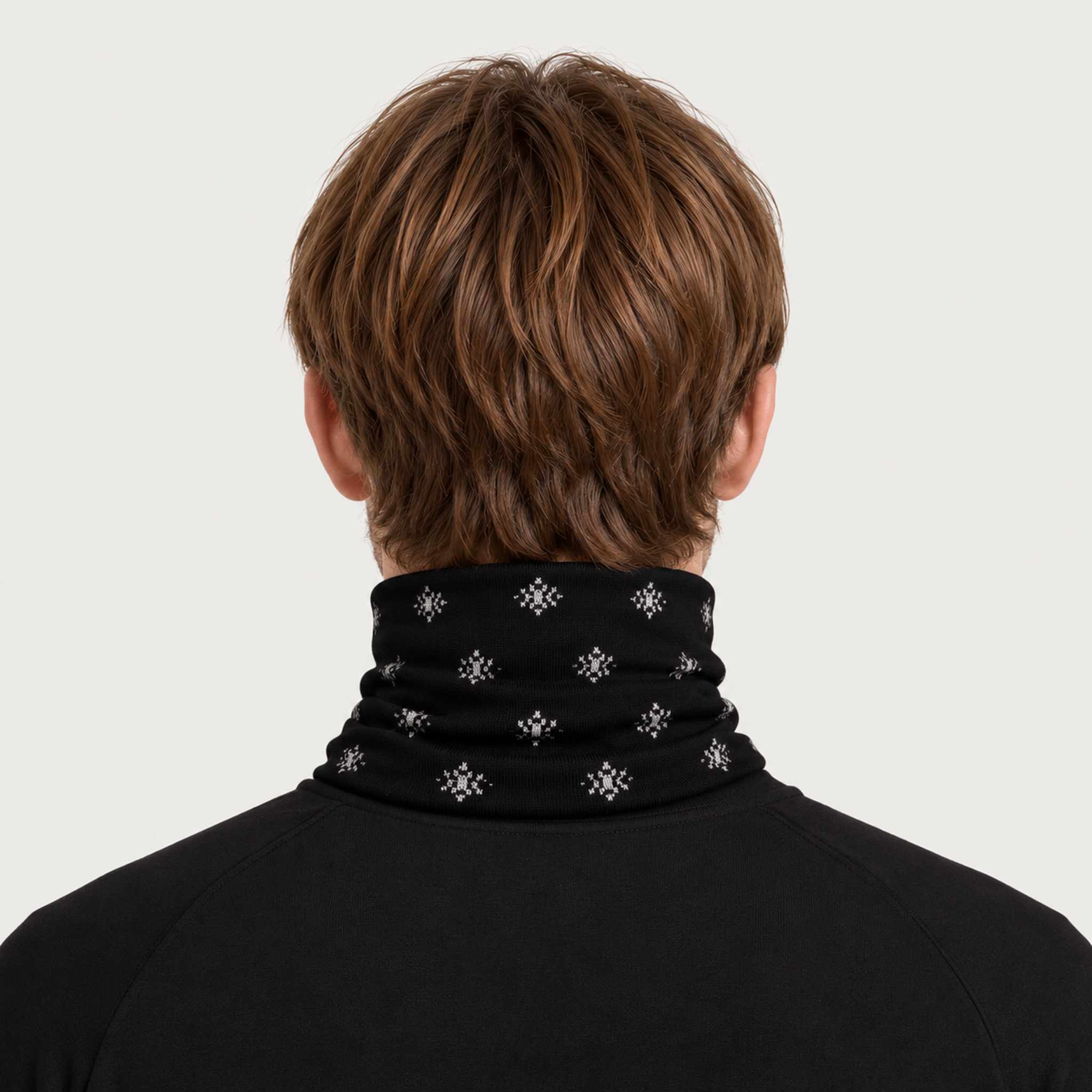 Newland unisex Eluna Neck Gaiter in Black - mens back. AI-generated from supplied artwork.