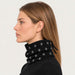 Newland unisex Eluna Neck Gaiter in Black - womens side. AI-generated from supplied artwork.