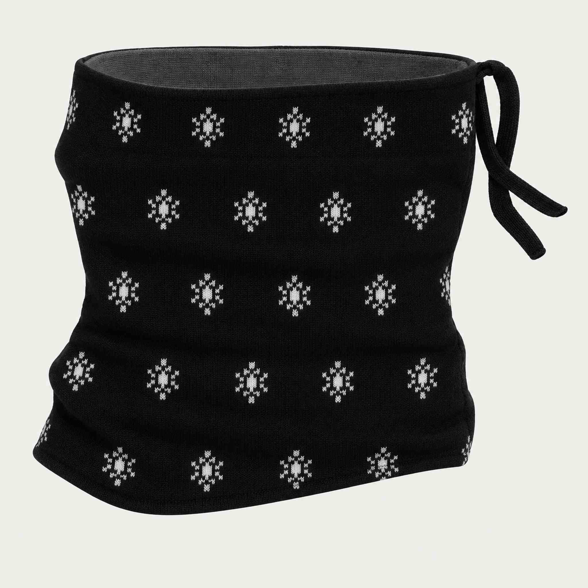 Newland unisex Eluna Neck Gaiter in Black - side. AI-generated from supplied artwork.