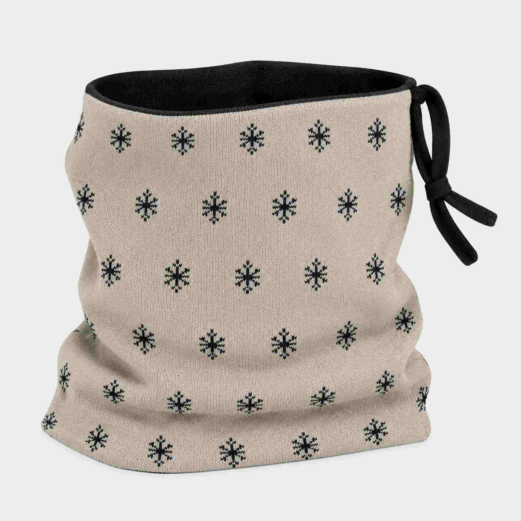 Newland unisex Eluna Neck Gaiter in Stone - side. AI-generated from supplied artwork.