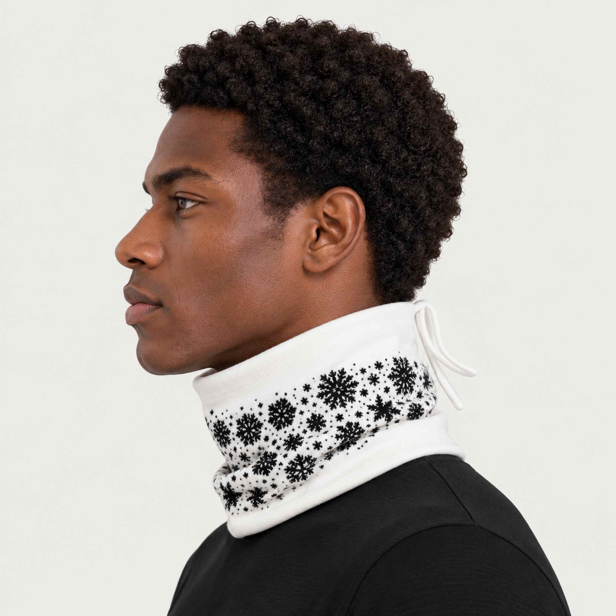 Newland unisex Maren Neck Gaiter - mens side. AI-generated from supplied artwork.