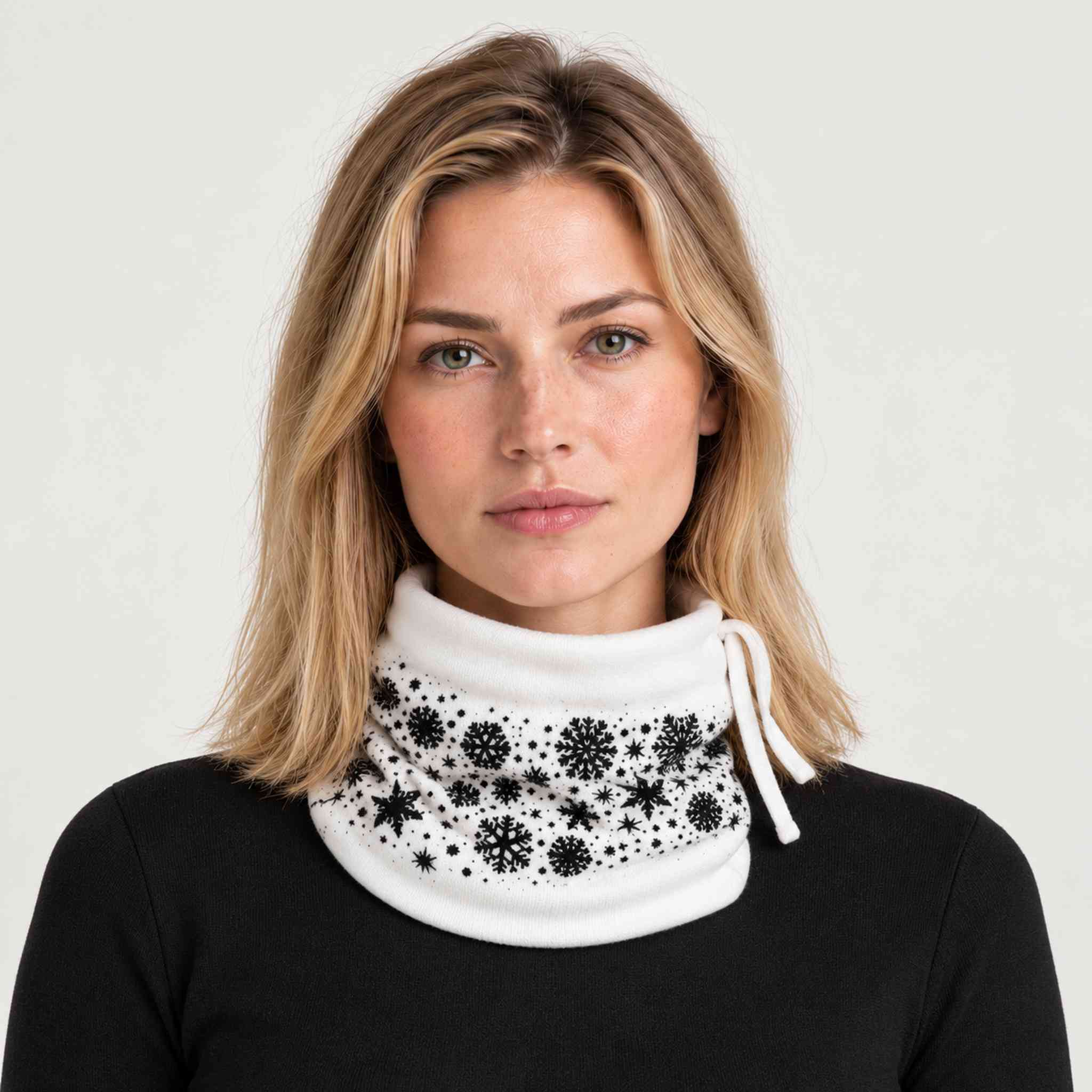 Newland unisex Maren Neck Gaiter - womens front. AI-generated from supplied artwork.