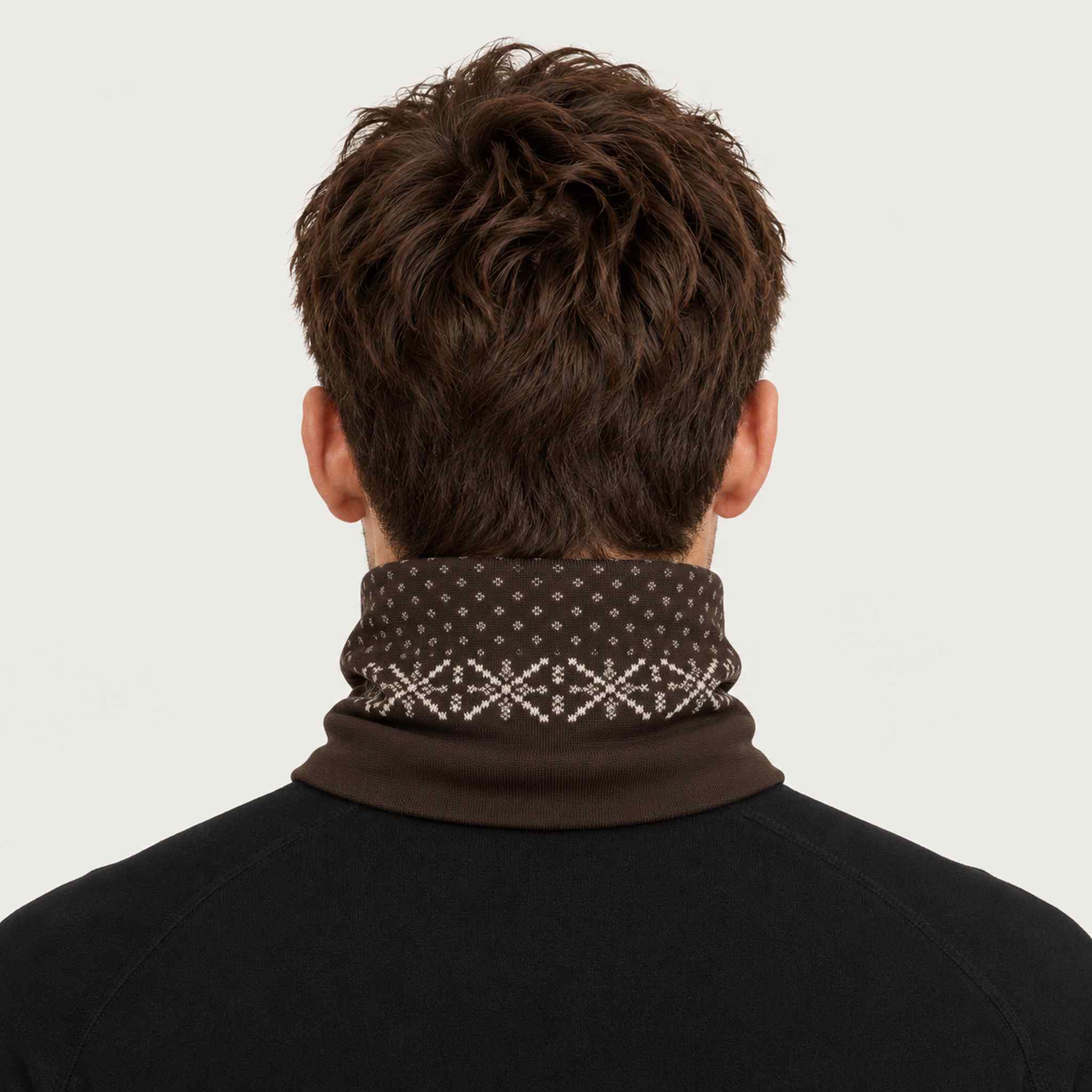 Newland unisex Noctis Neck Gaiter - mens back. AI-generated from supplied artwork.