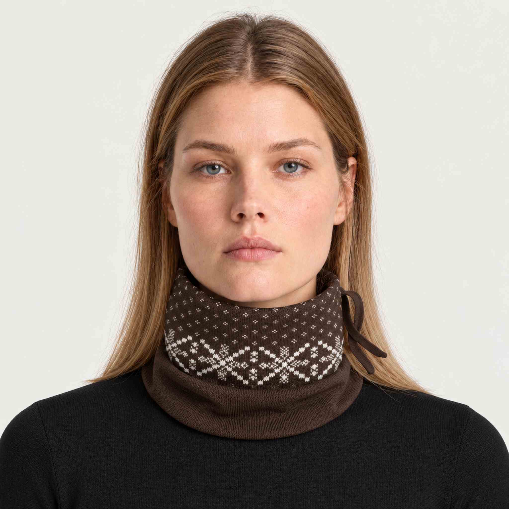 Newland unisex Noctis Neck Gaiter - womens front. AI-generated from supplied artwork.