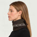 Newland unisex Noctis Neck Gaiter - womens side. AI-generated from supplied artwork.