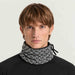 Newland unisex Tulip Neck Gaiter in Black/White - mens front. AI-generated from supplied artwork.