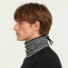 Newland unisex Tulip Neck Gaiter in Black/White - mens side. AI-generated from supplied artwork.