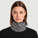Newland unisex Tulip Neck Gaiter in Black/White - womens front. AI-generated from supplied artwork.