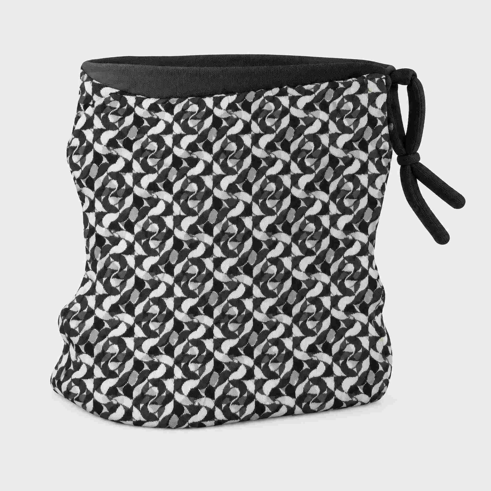 Newland unisex Tulip Neck Gaiter in Black/White - side. AI-generated from supplied artwork.