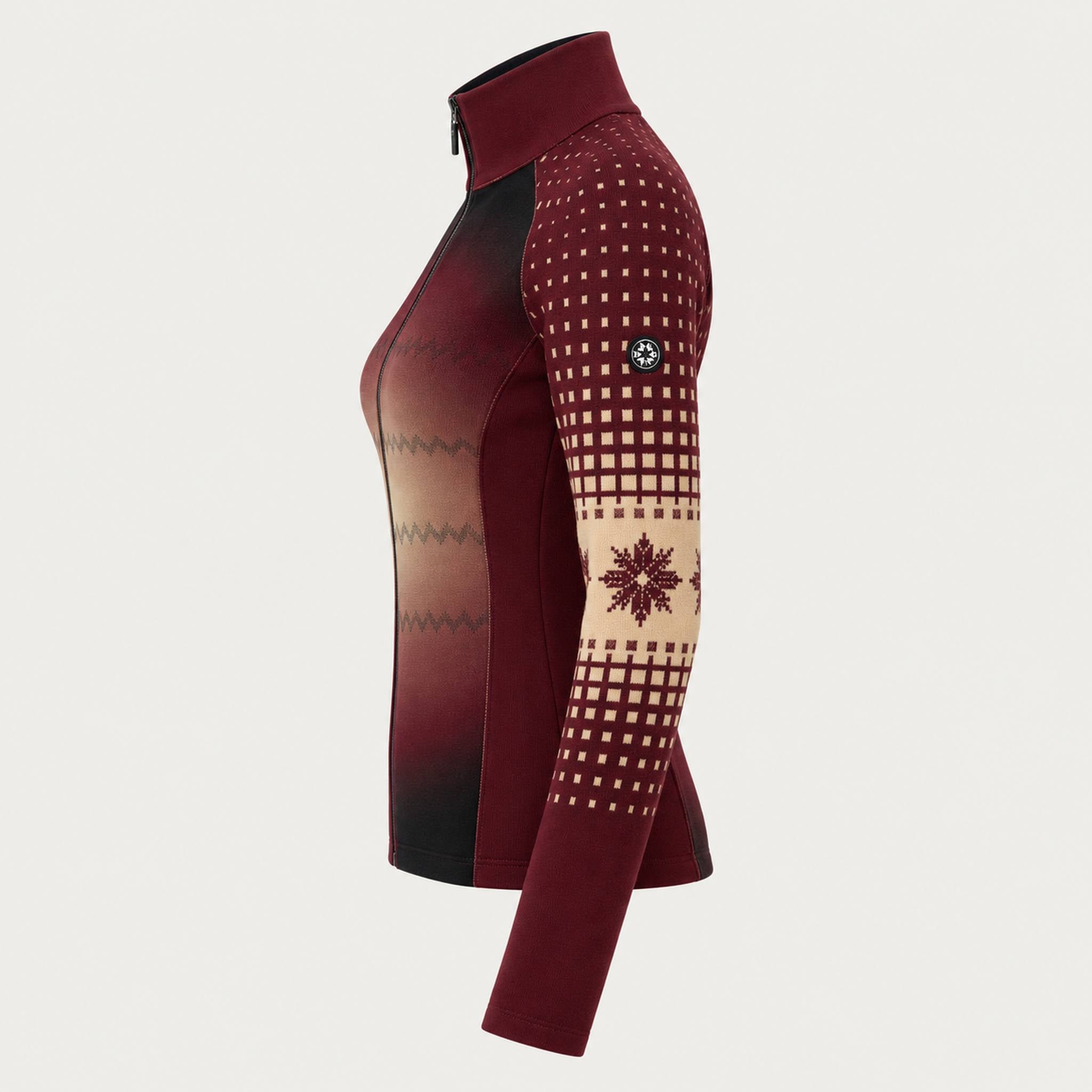 Newland womens Aetheris Padded Full Zip - side. AI-generated from supplied artwork.