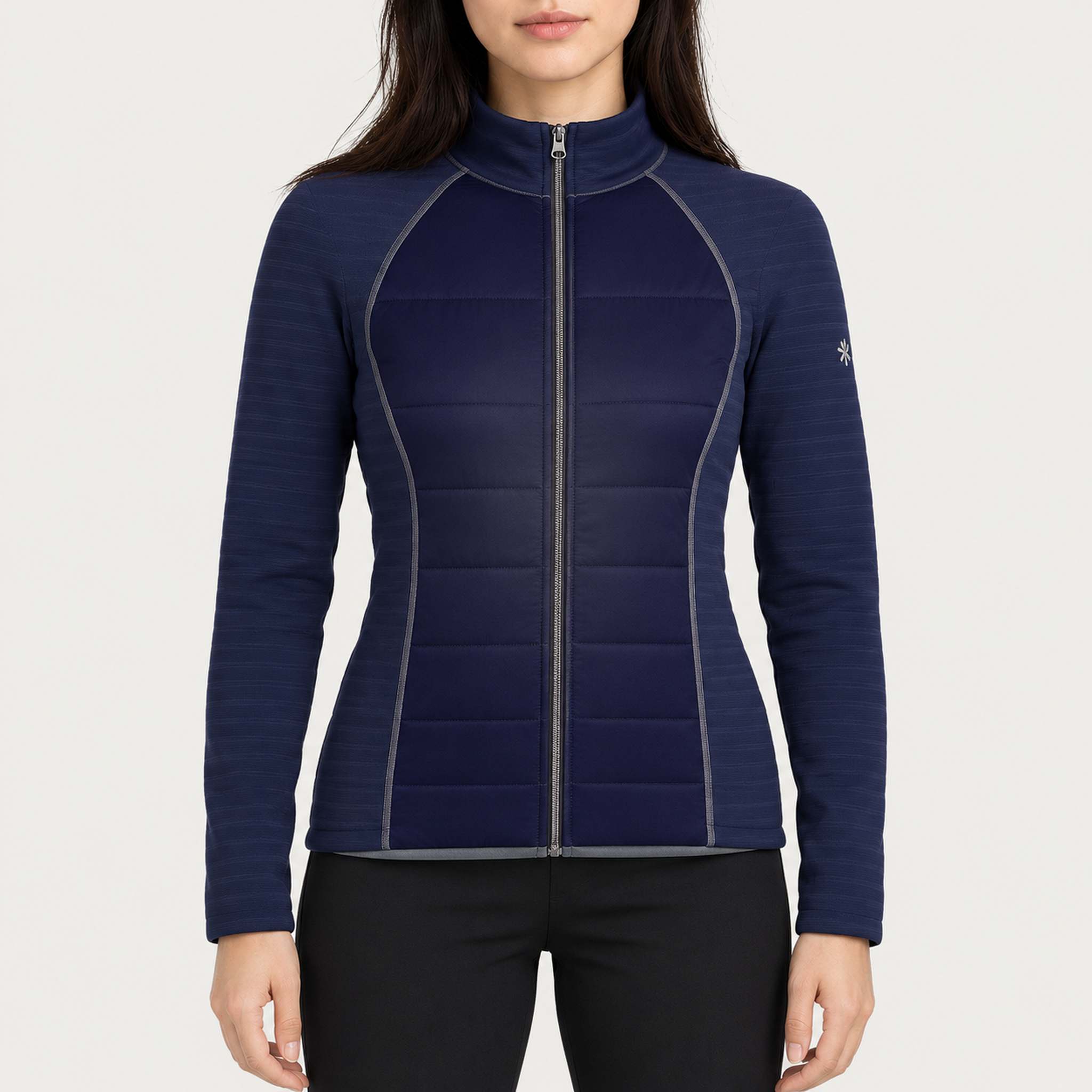 Newland womens Aitana Padded Full Zip in Navy - model front. AI-generated from supplied artwork.
