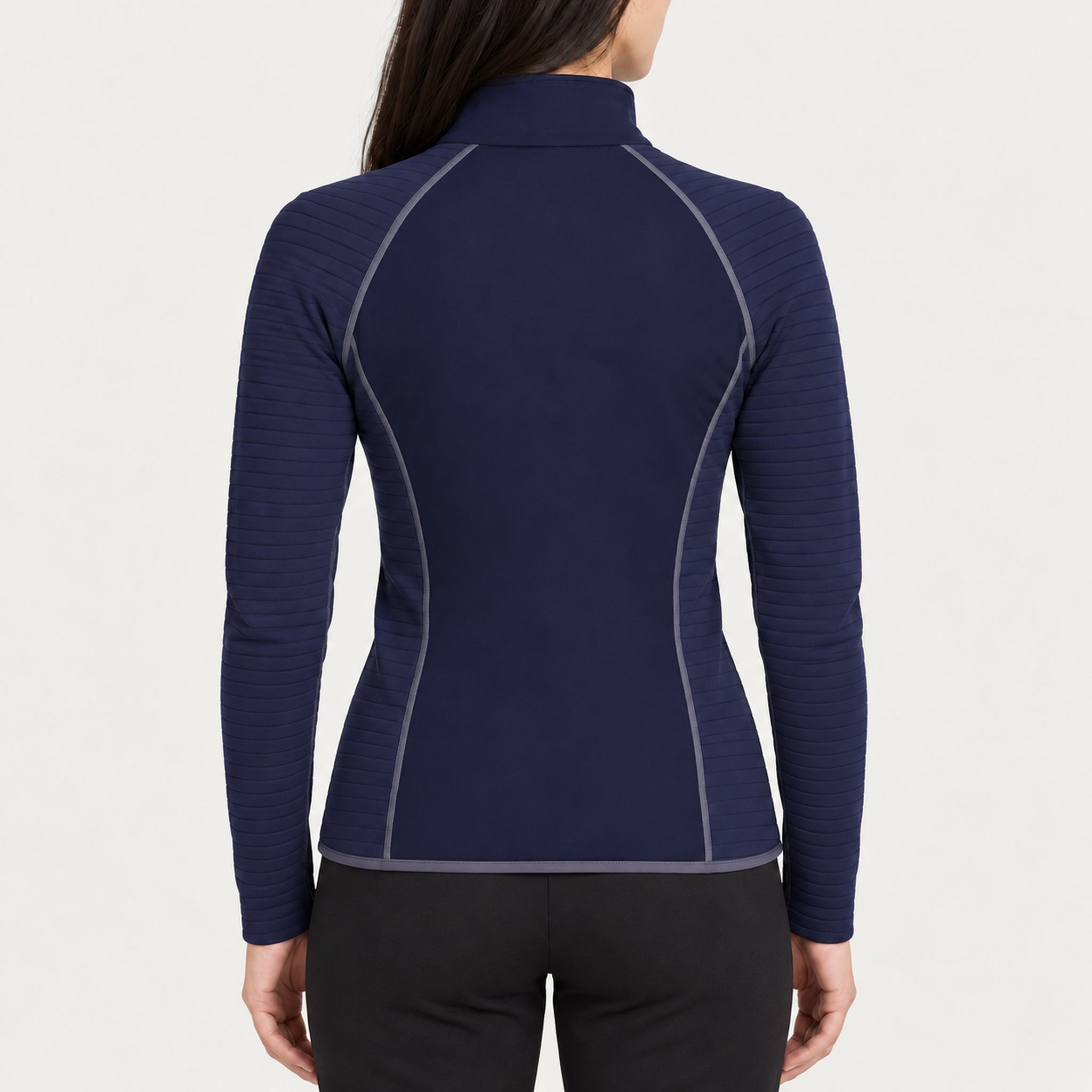 Newland womens Aitana Padded Full Zip in Navy - model back. AI-generated from supplied artwork.